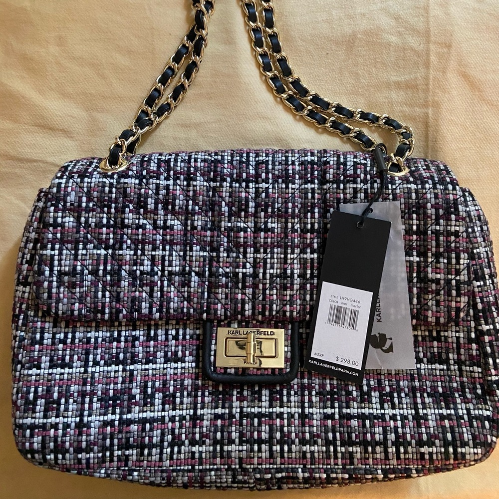 Karl Lagerfeld Designer Tweed Large Bag NWT